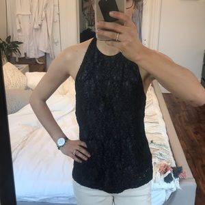 Intermix black glitter lace halter top